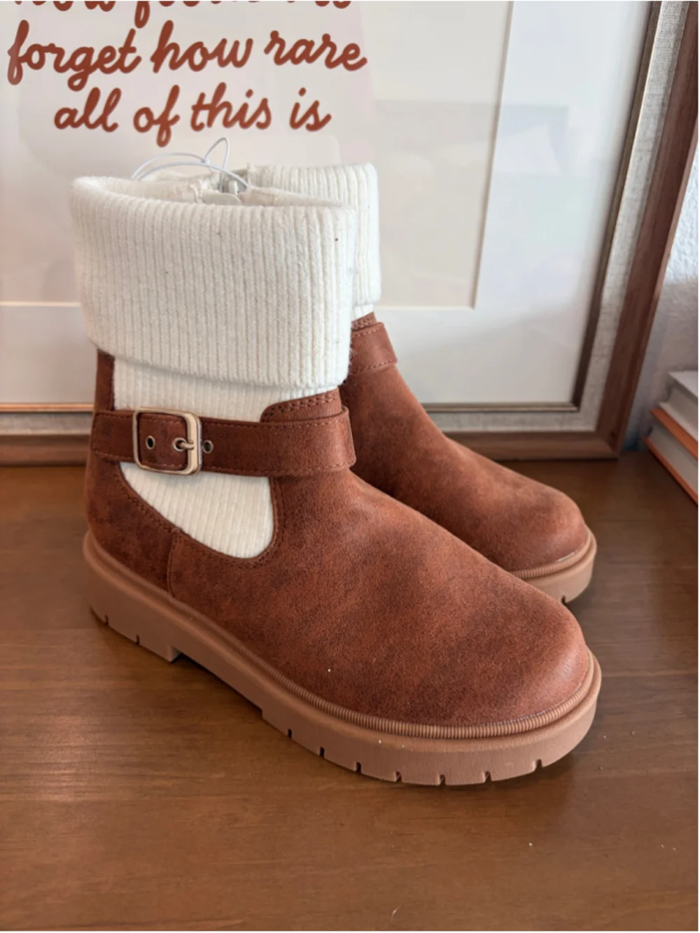 NWT Cat & Jack Kristie Cognac Knit Cuff Youth Boots - Size 3 (Women’s Size 5)